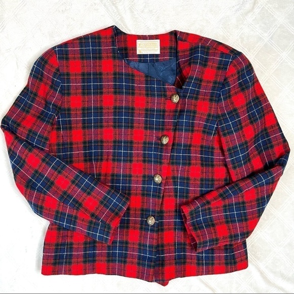 Vintage 80’s Pendleton Wool Plaid Suit Coat Tartan Hunting Blazer Jacket Size 8 - Picture 10 of 13